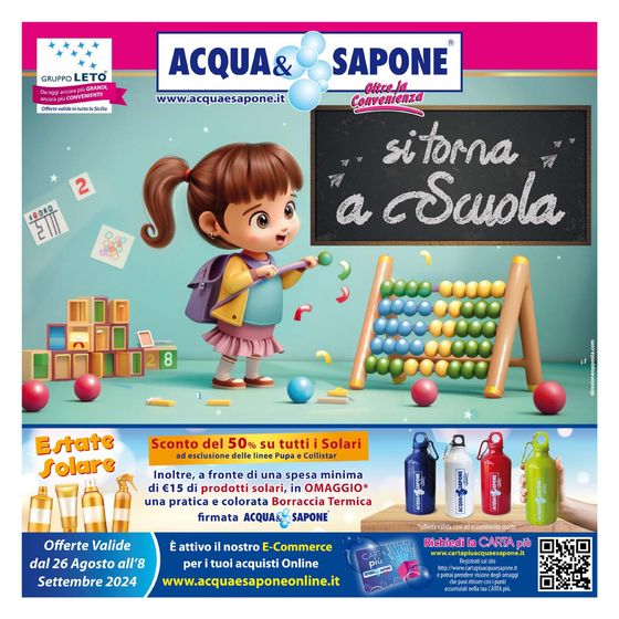 Volantino Acqua & Sapone a Trapani | Si torna a scuola | 26/8/2024 - 8/9/2024