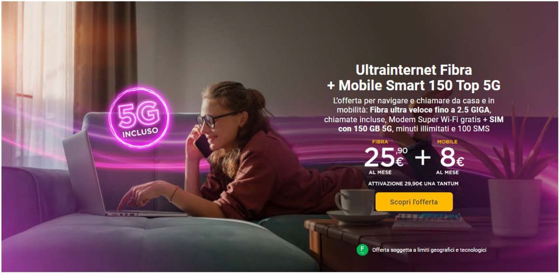 Volantino Tiscali Casa a Napoli | Ultrainternet Fibra + Mobile Smart 150 Top 5G | 10/9/2024 - 30/9/2024