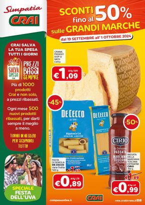 Offerte di Iper e super a Montorio Romano | Sconti fino al 50% in Crai | 19/9/2024 - 1/10/2024