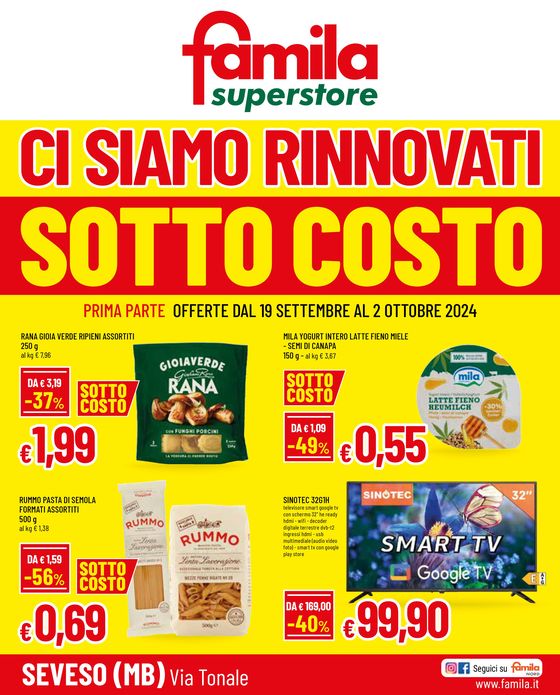 Volantino Famila Superstore a Seveso | Sottocosto | 19/9/2024 - 2/10/2024