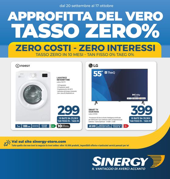 Volantino Sinergy a Alcamo | Approfitta del vero tasso zero % | 20/9/2024 - 17/10/2024