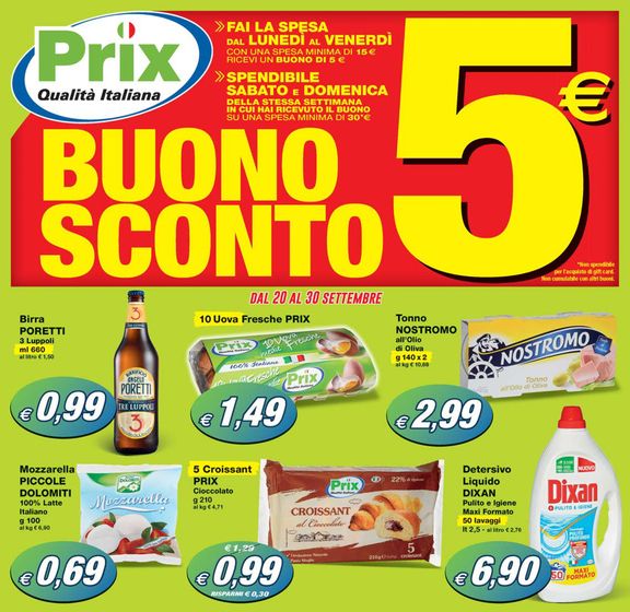 Volantino Prix a Bassano del Grappa | Buono sconto 5€ | 20/9/2024 - 30/9/2024