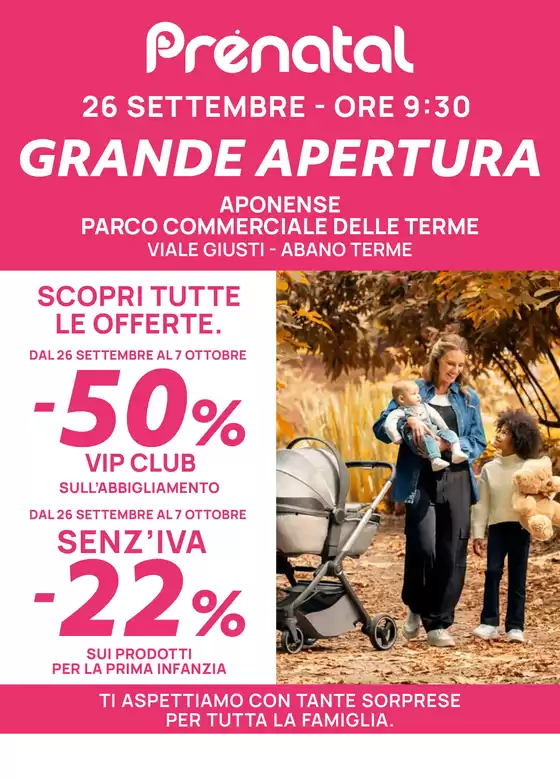 Volantino Prenatal a Abano Terme | Grande apertura Abano | 26/9/2024 - 7/10/2024