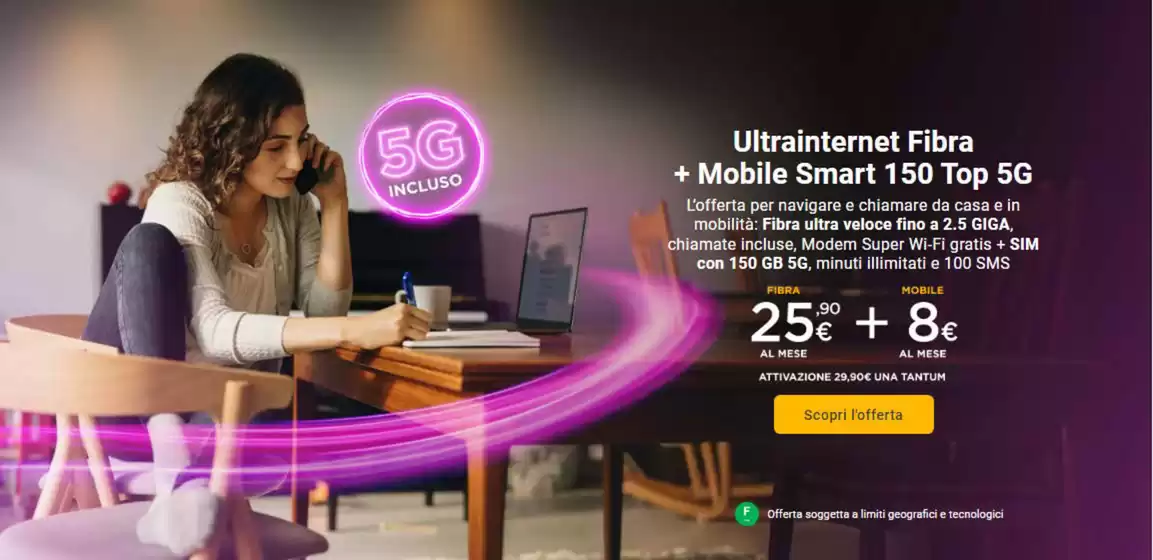 Volantino Tiscali Casa a Crotone | Ultrainternet Fibra + Mobile Smart 150 Top 5G | 4/10/2024 - 31/10/2024