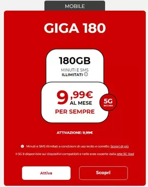 Offerte di Servizi a Bono | Giga 180 in Iliad | 7/10/2024 - 31/10/2024