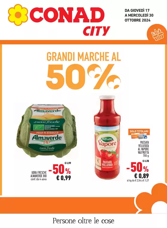 Volantino Conad City a Bologna | Grandi marche al 50% | 17/10/2024 - 30/10/2024