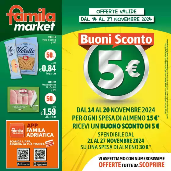 Volantino Famila Market a Savignano sul Rubicone | Buoni Sconto 5 euro  | 14/11/2024 - 27/11/2024