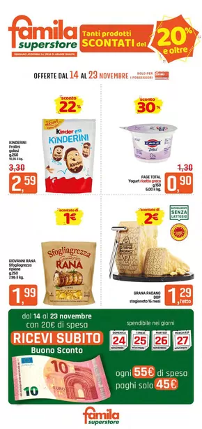 Volantino Famila Superstore a Noicattaro | Tanti prodotti scontati del 20% e oltre | 14/11/2024 - 23/11/2024