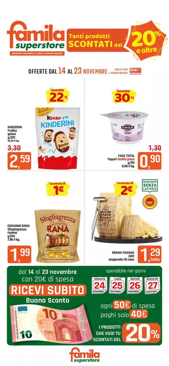 Volantino Famila Superstore a Campobasso | Tanti prodotti scontati del 20% e oltre | 14/11/2024 - 23/11/2024