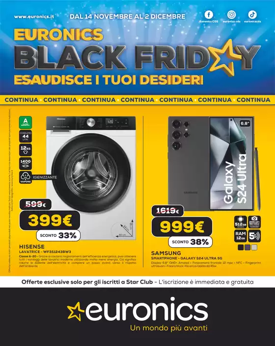 Volantino Euronics a Bologna | Black Friday - Esaudisci i tuoi desideri | 14/11/2024 - 2/12/2024