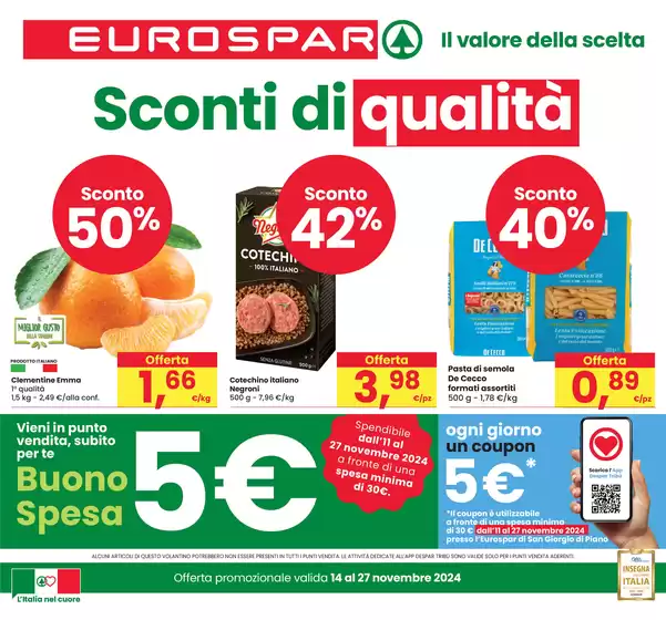 Volantino Eurospar a San Giorgio di Piano | Sconti di qualità  | 14/11/2024 - 27/11/2024