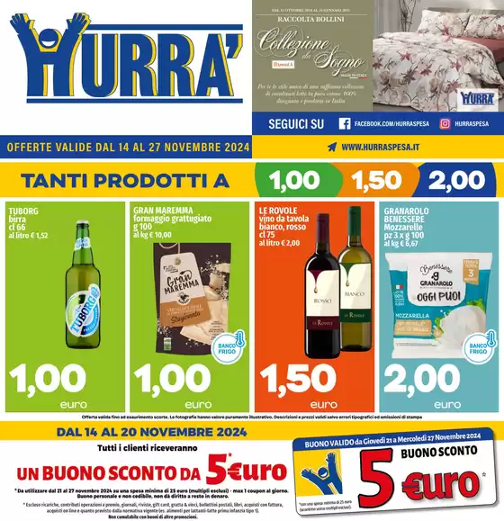 Volantino Hurrà Discount a Castiglion Fiorentino | Tanti prodotti a 1.00 1.50 2.00 | 14/11/2024 - 27/11/2024