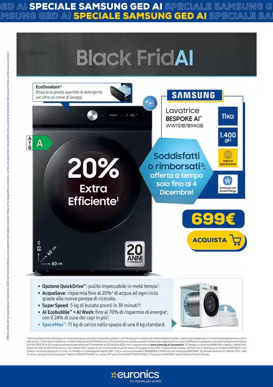 Volantino Euronics a Milano | Euronics Black FridAI Samsung | 18/11/2024 - 2/12/2024