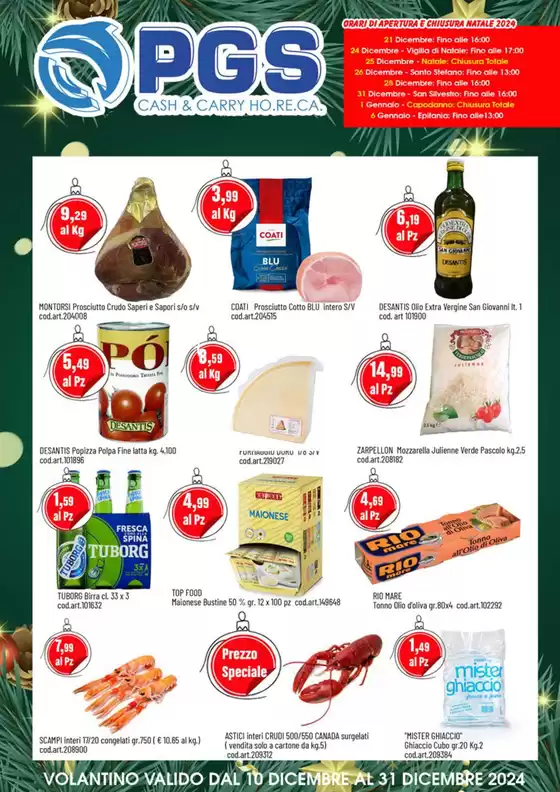 Volantino PGS Cash&Carry a Taranto | Orari di apertura e chiusura natale 2024 | 11/12/2024 - 31/12/2024