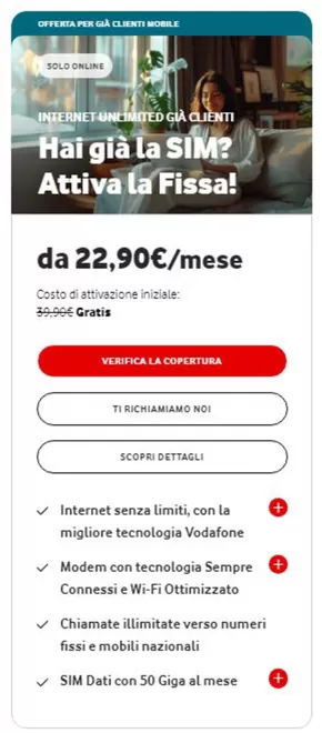 Offerte di Servizi a Palermo | Internet unlimited gia clienti in Vodafone | 6/1/2025 - 31/1/2025