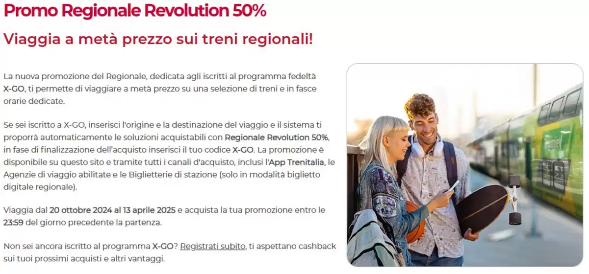 Volantino Trenitalia a Milano | Promo Regionale Revolution 50% | 14/1/2025 - 13/4/2025