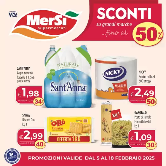 Volantino Mersì a Roccalumera | Sconti fino al 50% | 5/2/2025 - 18/2/2025