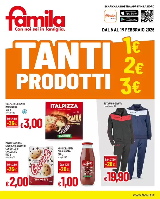 Volantino Famila a Pegognaga | Tanti prodotti 1€ 2€ 3€ | 6/2/2025 - 19/2/2025