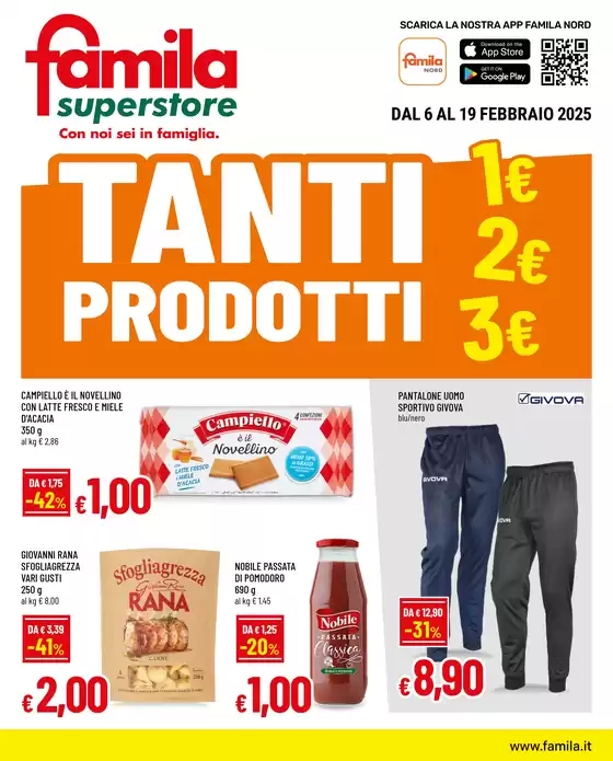 Volantino Famila Superstore a Finale Emilia | Tanti prodotti 1€ 2€ 3€ | 6/2/2025 - 19/2/2025