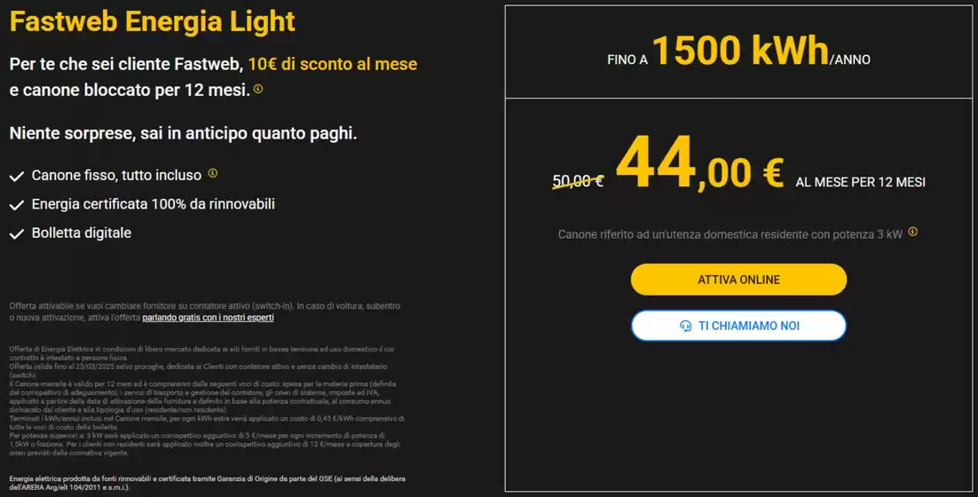 Volantino Fastweb a Pistoia | Energia Light | 26/2/2025 - 25/3/2025