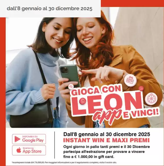 Volantino Centro Leonardo a Fiumicino | Gioca con LEON app e vinci! | 11/4/2025 - 31/12/2025
