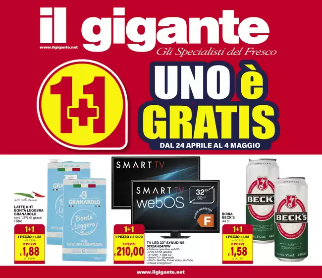 Volantino Il Gigante a Erbusco | 1+1 Uno è Gratis | 24/4/2025 - 4/5/2025
