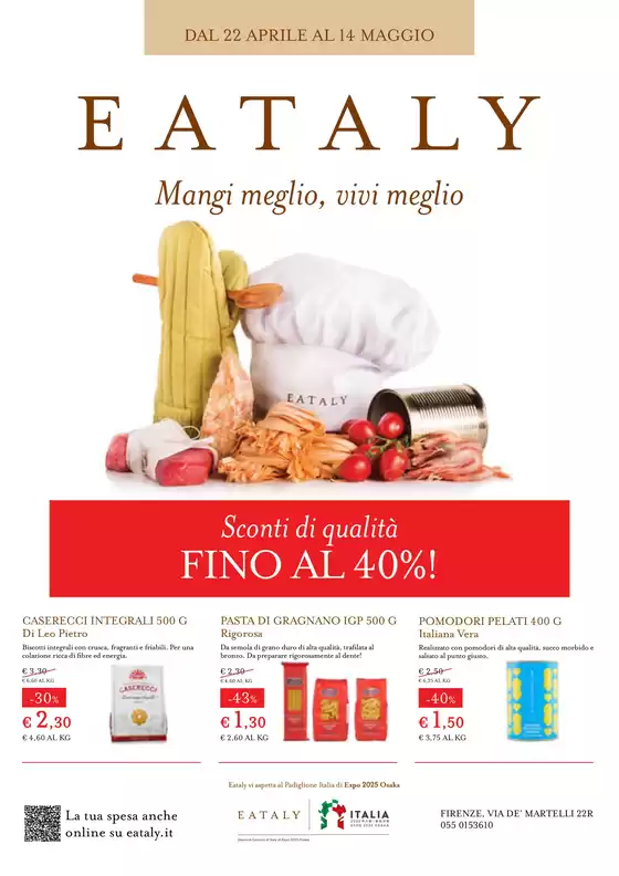 Volantino Eataly a Firenze | DAL 22 APRILE AL 14 MAGGIO | 22/4/2025 - 14/5/2025