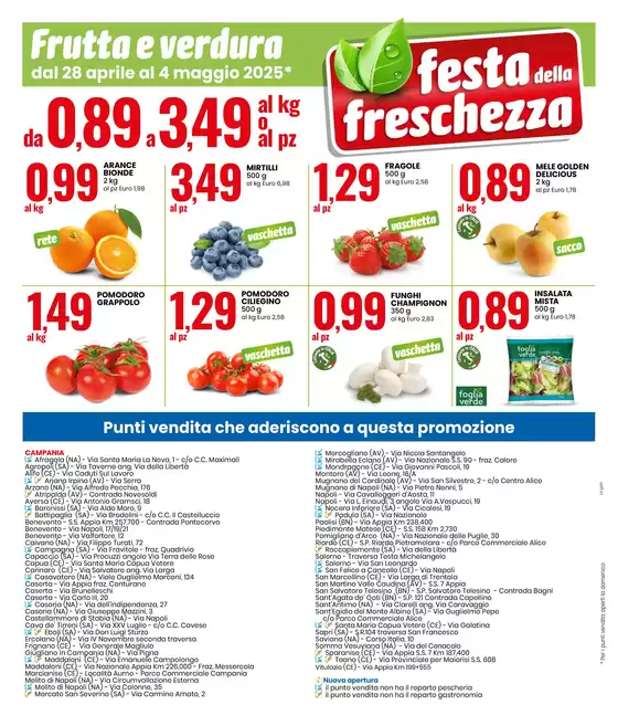 Volantino Eurospin a Baronissi | SPECIALE ANNIVERSARIO: FESTA DELLA FRESCHEZZA | 28/4/2025 - 4/5/2025
