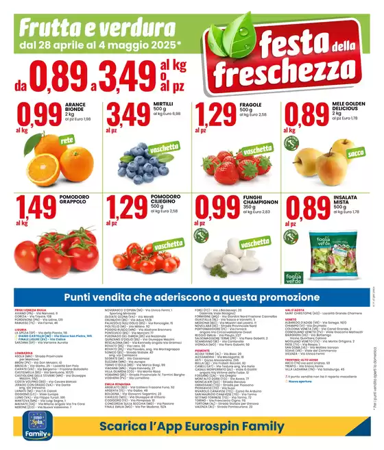 Volantino Eurospin a Palazzolo sull'Oglio | SPECIALE ANNIVERSARIO: FESTA DELLA FRESCHEZZA | 28/4/2025 - 4/5/2025