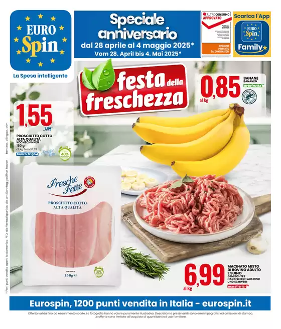 Volantino Eurospin a Cles | SPECIALE ANNIVERSARIO: FESTA DELLA FRESCHEZZA | 28/4/2025 - 4/5/2025