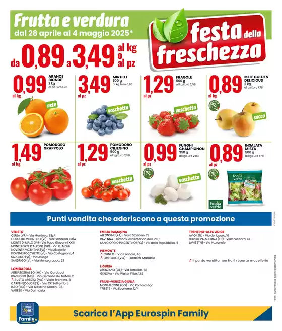 Volantino Eurospin a Monteforte d'Alpone | SPECIALE ANNIVERSARIO: FESTA DELLA FRESCHEZZA | 28/4/2025 - 4/5/2025