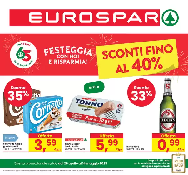 Volantino Eurospar a Lonigo | Sconti fino al 40% | 28/4/2025 - 14/5/2025