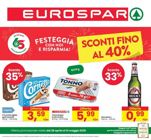 Volantino Eurospar a Bologna | SCONTI FINO AL 40% | 28/4/2025 - 14/5/2025