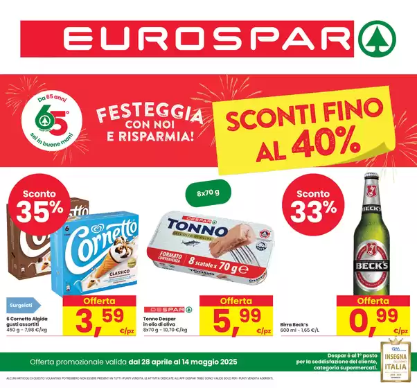 Volantino Eurospar a Cremona | Sconti fino al 40% | 28/4/2025 - 14/5/2025