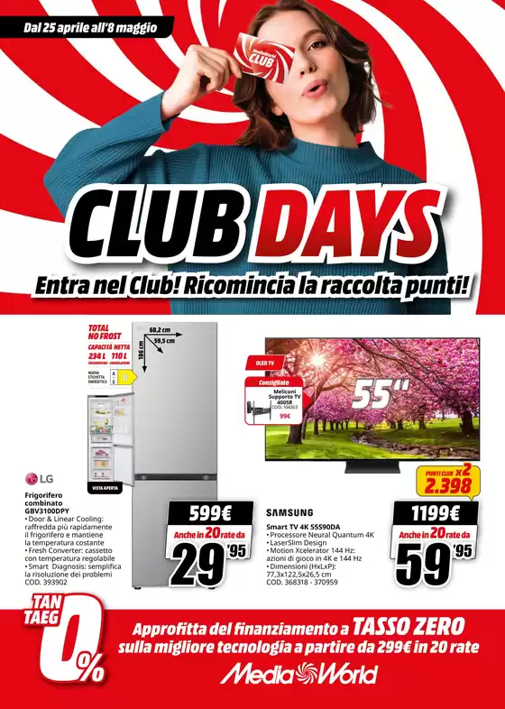 Volantino MediaWorld a Rende | CLUB DAYS | 29/4/2025 - 8/5/2025