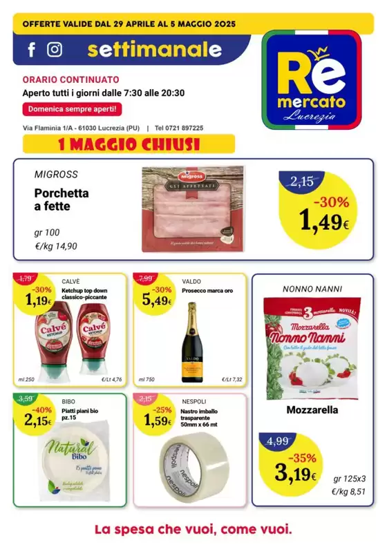 Volantino Re Mercato Lucrezia a Colli al Metauro | La spesa che yuoi, come vuoi | 29/4/2025 - 5/5/2025
