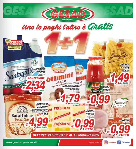 Volantino Gesad Supermercati | Uno lo paghi l'attro e gratis | 2/5/2025 - 13/5/2025