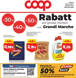 Volantino Coop | 30% 40% 5% rabatt auf grosse marken | 8/5/2025 - 21/5/2025
