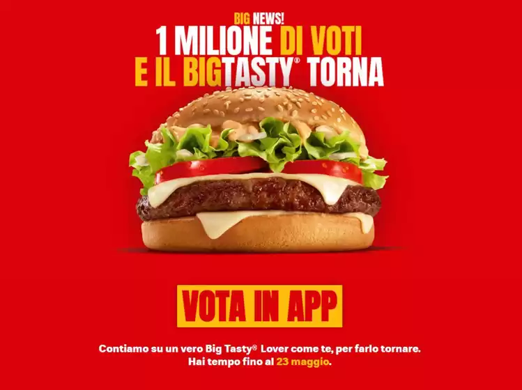 Volantino McDonald's a Roma | 1 milione di voti e il BigTasty torna | 19/5/2025 - 23/5/2025
