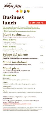 Volantino Fabbrica Pizza | Menu del mese | 15/9/2021 - 30/9/2021