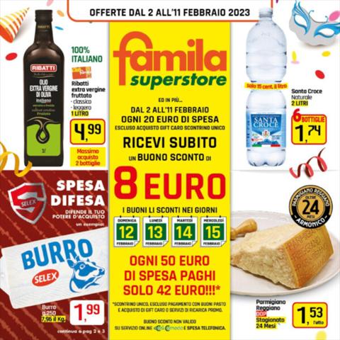 Volantino Famila Superstore a Bari | Ogni 50 Euro Di Spesa Paghi solo 42 Euro !!! | 2/2/2023 - 11/2/2023