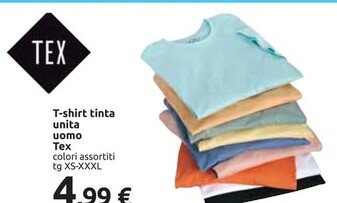 Offerta per Tex T-shirt Tinta Unita Uomo a 4,99€ in Carrefour Ipermercati