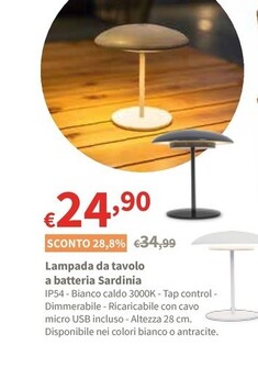 Offerta per Lampada Da Tavolo A Batteria Sardinia a 24,9€ in Progress