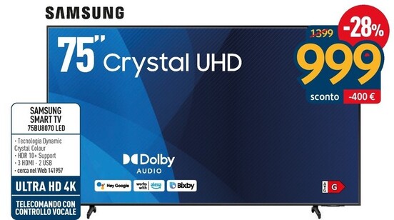 Offerta per Samsung Smart Tv 75BU8070 LED a 999€ in Sinergy
