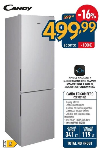 Offerta per Candy Fresco CCE3T618ES frigorifero con congelatore Libera installazione 341 L E Argento a 499,99€ in Sinergy
