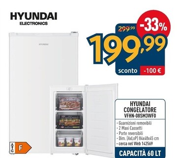 Offerta per Hyundai VFHN-08SM3WF0 congelatore Congelatore verticale Libera installazione 60 L F Bianco a 199,99€ in Sinergy