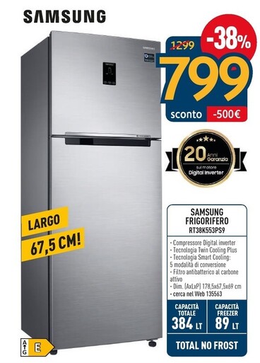 Offerta per Samsung RT38K553PS9 frigorifero con congelatore Libera installazione E Acciaio inossidabile a 799€ in Sinergy