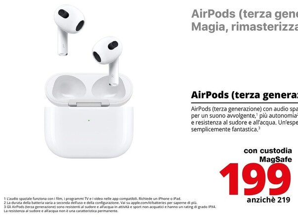 Offerta per Apple AirPods (terza Generazione) Con Custodia Di Ricarica MagSafe a 199€ in Comet