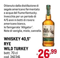 Offerta per Wild Turkey - Rye Whiskey 40,5° a 26,99€ in Metro