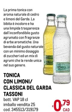 Offerta per Tassoni Tonica Con Limoni Del Garda a 0,79€ in Metro